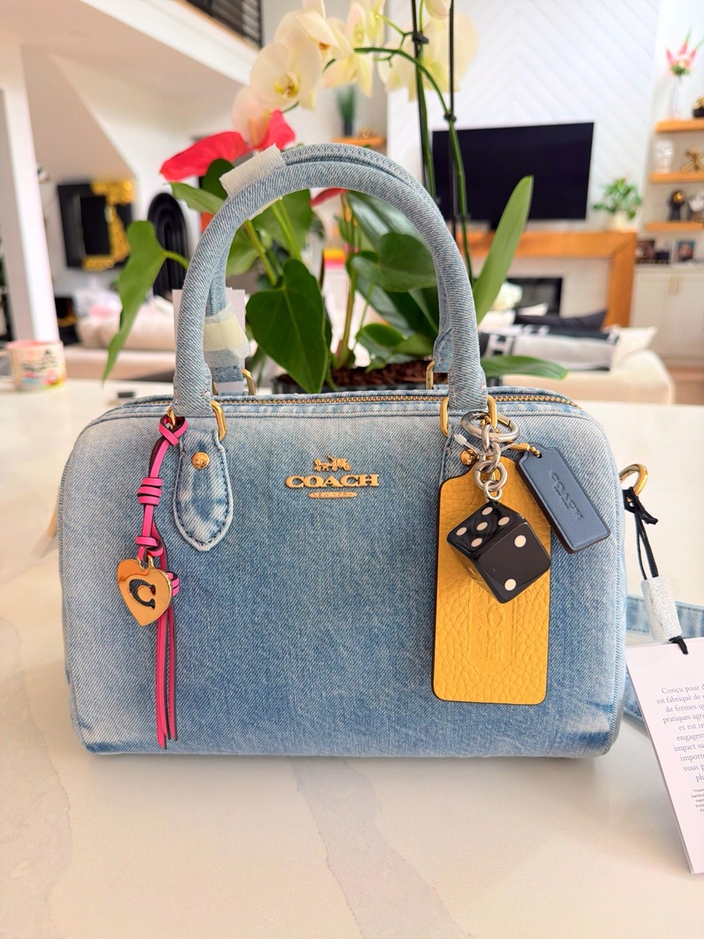 Coach Outlet Rowan Satchel Bag In Loved Denim With Charms